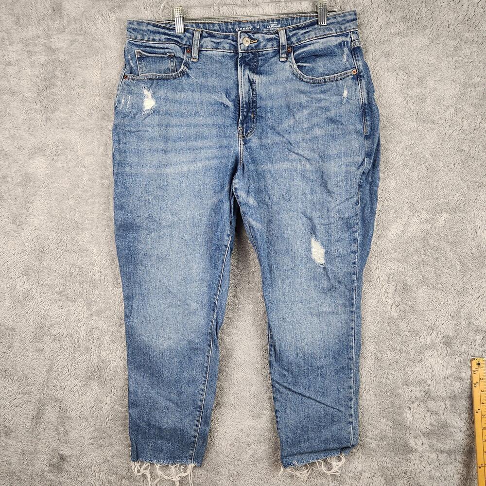 Old Navy Jeans Womens 16 Blue High Rise Curvy OG Straight Distressed Hem Denim
